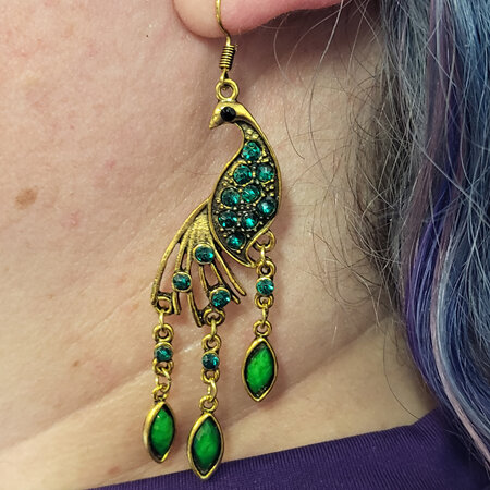 Green jewel peacock earrings