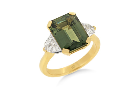 Green Sapphire and  Cadillac Diamond Ring