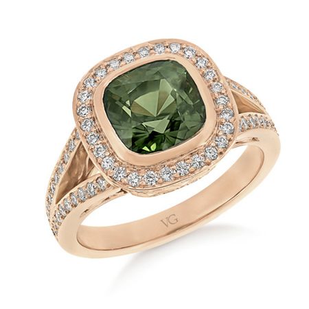 Green Sapphire and Diamond Cluster Ring
