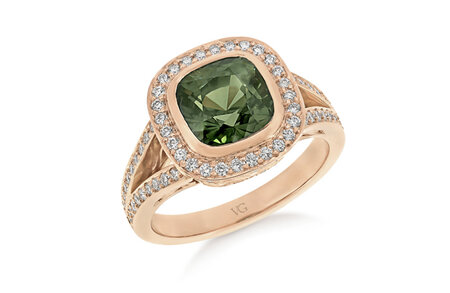 Green Sapphire and Diamond Cluster Ring
