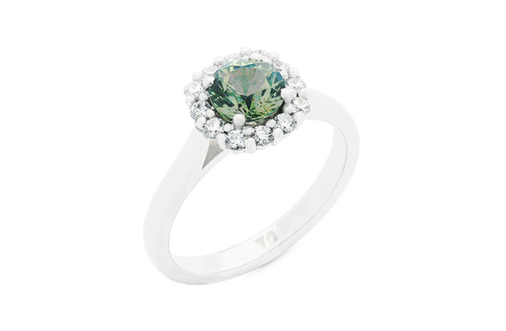 Green Sapphire Diamond Halo Ring