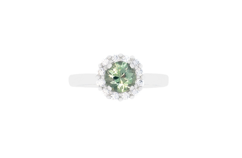 Green Sapphire Diamond Halo Ring