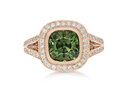 Green Sapphire Diamond Ring, Rose Gold Ring, Cluster Ring, Ladies Ring