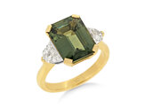 Green Sapphire Diamond Ring, Yellow Gold Ring, Ladies Ring