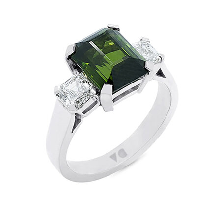 Green Tourmaline and Diamond Ring