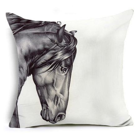 Greyscale Horses Head Portrait Cushion Cover