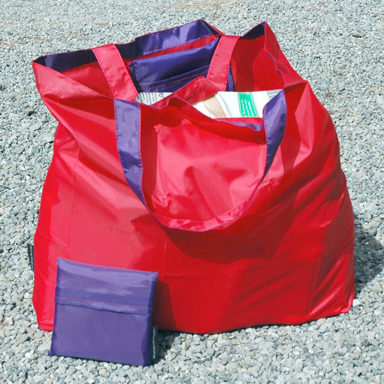grocery pouch - red and purple - reusable nylon shopping bag