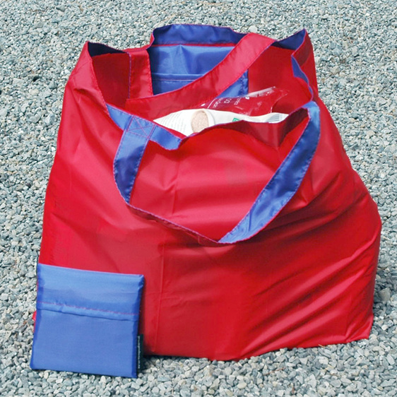 grocery pouch - red and royal - reusable nylon shopping bag