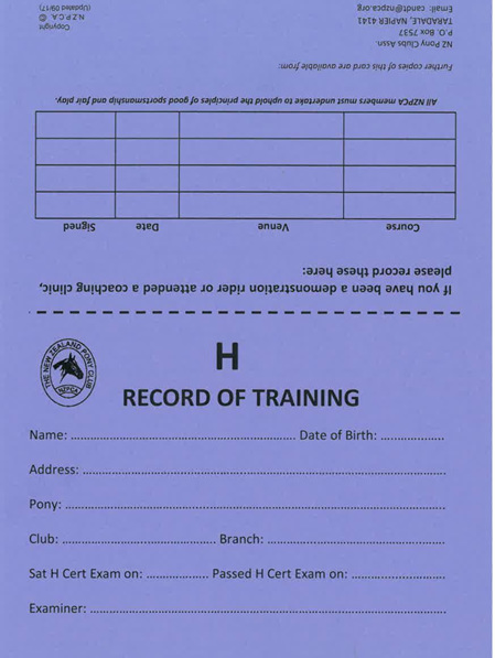 H Record of Training Card