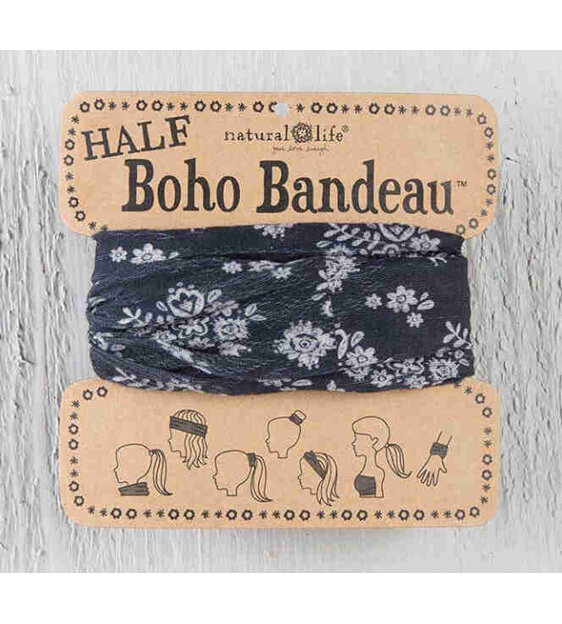 Half Boho Bandeau Headband - Black Cream Floral