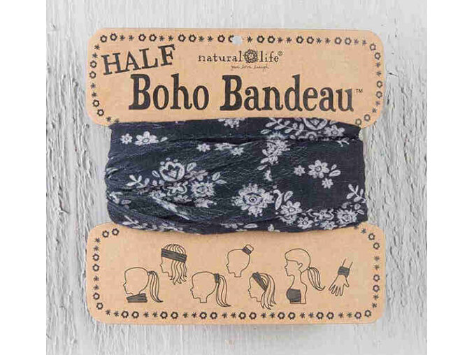 Half Boho Bandeau Headband - Black Cream Floral