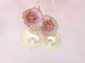 Hana cherry blossom pink flowers cream pearls earrings lily griffin nz jewelry
