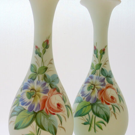 Hand painted pair glass vases