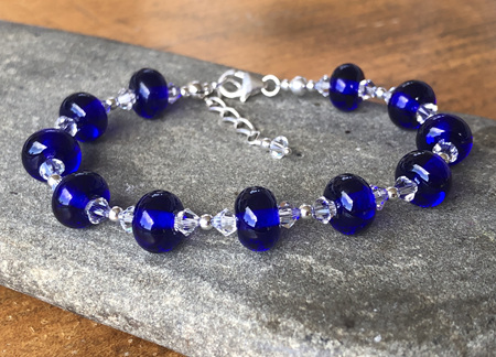 Handmade glass bracelet - simple spacer - cobalt