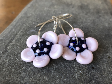Handmade glass earrings - 3D flower - pink