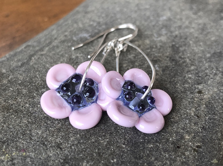 Handmade glass earrings - 3D flower - pink (one off)