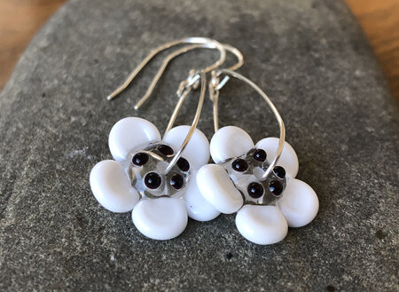 Handmade glass earrings - 3D flower - White