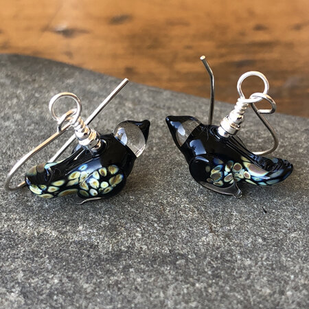 Handmade glass earrings - bird - small - black