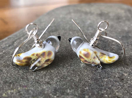 Handmade glass earrings - bird - small - grey