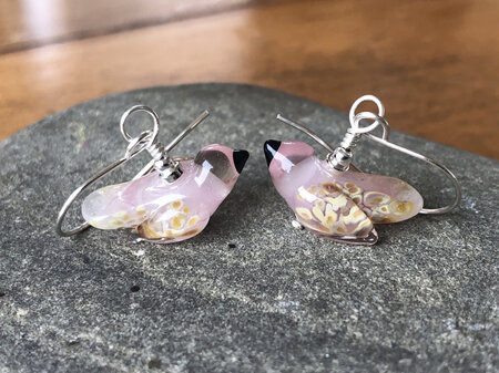 Handmade glass earrings - bird - small - pink