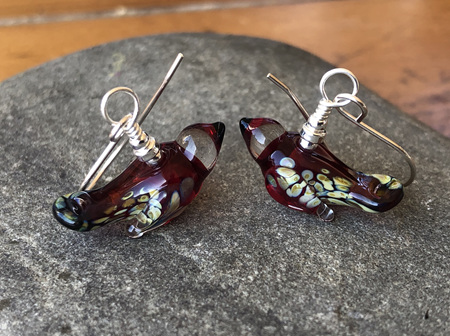 Handmade glass earrings - bird - small - red