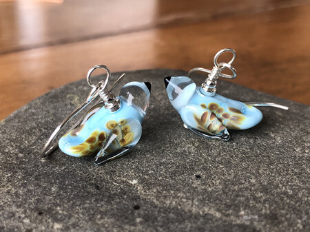 Handmade glass earrings - bird - small - sky blue