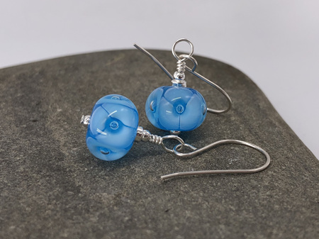 Handmade glass earrings - bubble flower - aquamarine