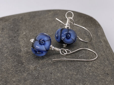 Handmade glass earrings - bubble flower - blue