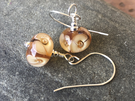 Handmade glass earrings - bubble flower - caramel