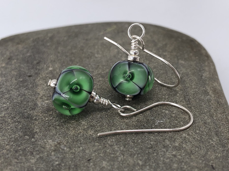 Handmade glass earrings - bubble flower - Emerald