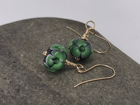 Handmade glass earrings - bubble flower - Emerald [Gold filled]