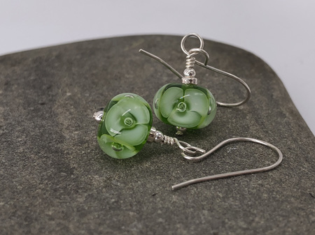 Handmade glass earrings - bubble flower - green
