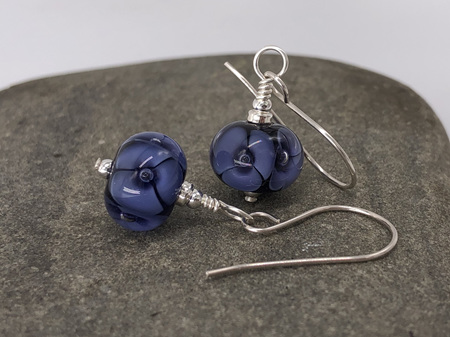 Handmade glass earrings - bubble flower - Ink blue