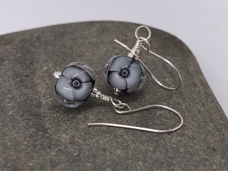 Handmade glass earrings - bubble flower - Pale grey