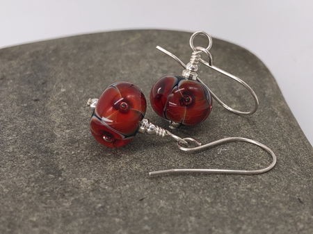 Handmade glass earrings - bubble flower - red