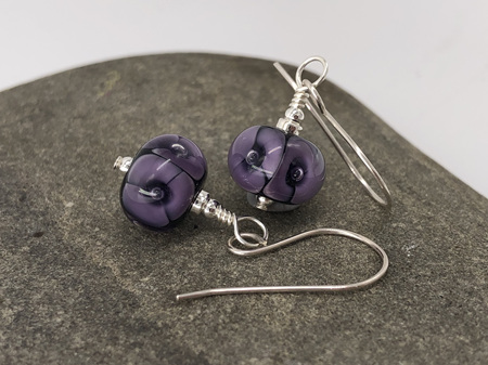 Handmade glass earrings - bubble flower - violet
