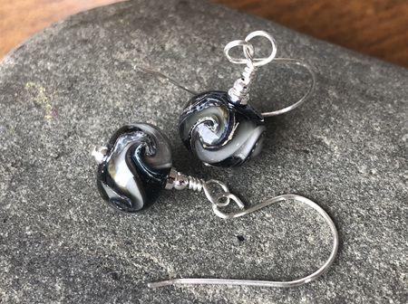 Handmade glass earrings - cosmic swirl - Monotone