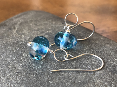 Handmade glass earrings - frit - Catalina blue