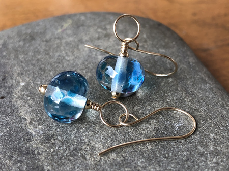 Handmade glass earrings - frit - Catalina blue [Gold-filled]