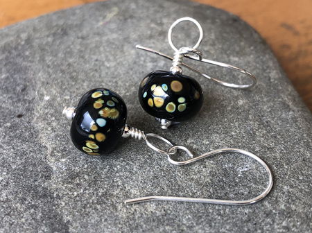 Handmade glass earrings - frit - jitterbug on black