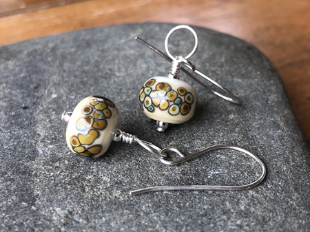 Handmade glass earrings - frit - jitterbug on ivory