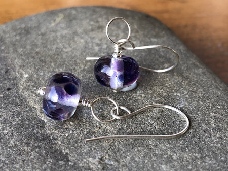 Handmade glass earrings - frit - violet storm