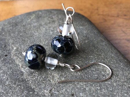 Handmade glass earrings - luna - black