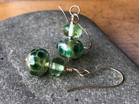 Handmade glass earrings - luna - green [Gold-filled]