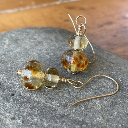 Handmade glass earrings - luna - orange [Gold-filled]