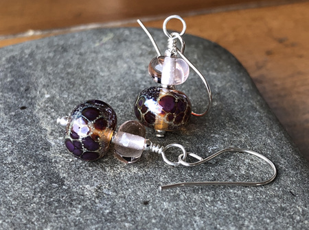 Handmade glass earrings - luna - purple