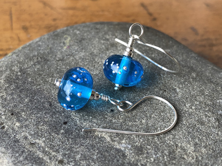 Handmade glass earrings - pure silver trails - aquamarine