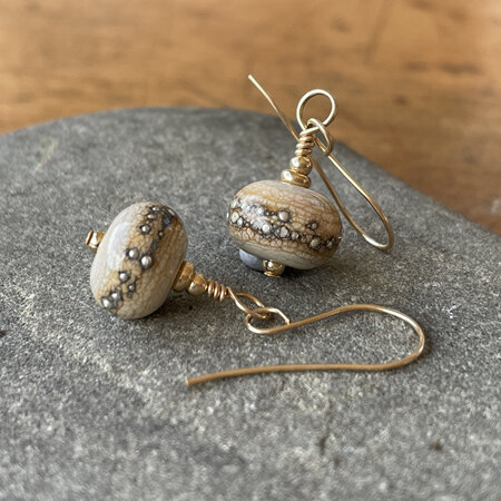 Handmade glass earrings - pure silver trails - ivory [gold-filled]