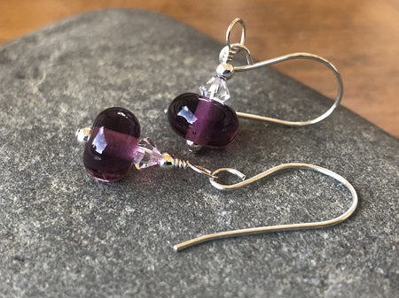 Handmade glass earrings - simple drop - amethyst