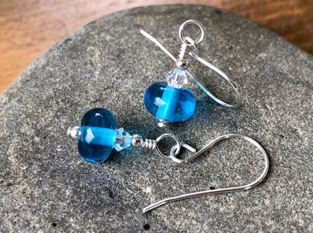 Handmade glass earrings - simple drop - aquamarine